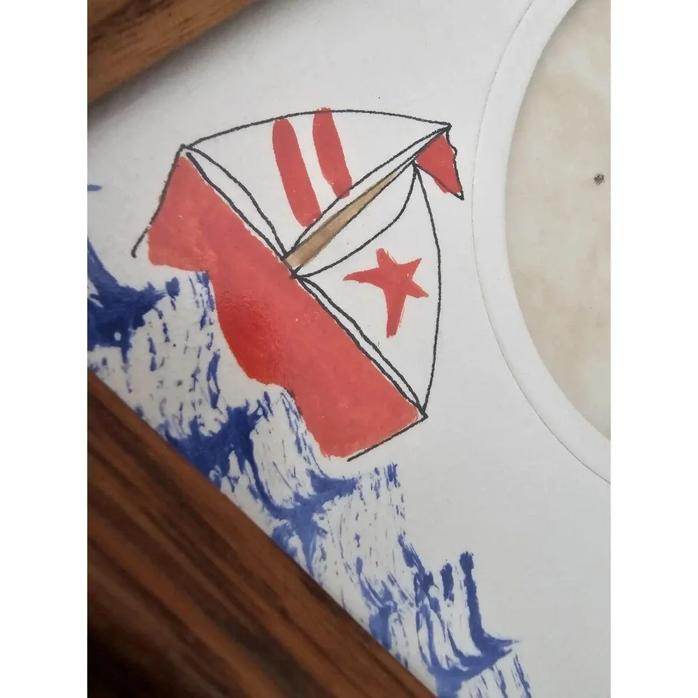 Nautical Theme Photo Frame Lake Beach Cottage Rustic Sailboat Ocean Handpainted